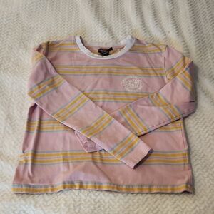 Santa Cruz Skateboards Pink Striped Long Sleeve Tee with Yellow & Blue Accents